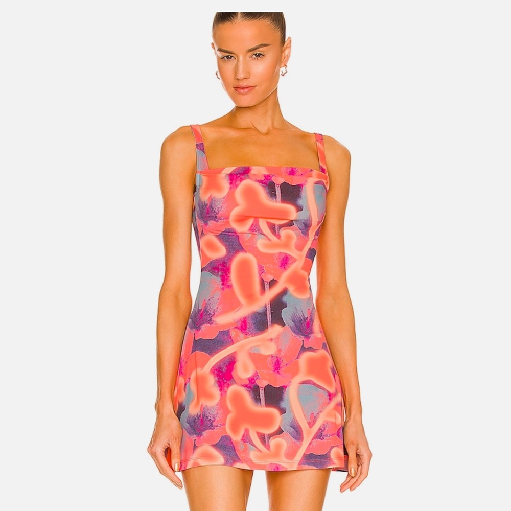 NEW Miaou Ginger Dress in Neon Peach Floral MINI STRETCH PRINT SIZE S